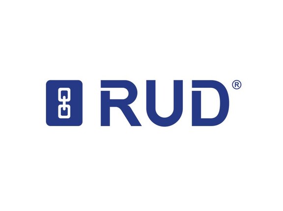Das Logo des Unternehmens RUD auf weißem Hintergrund.