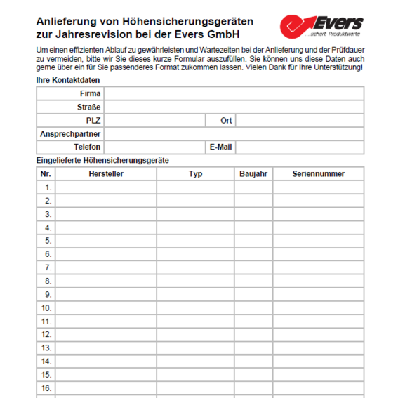 Jahresrevision Höhensicherungsgeräte | Evers GmbH
